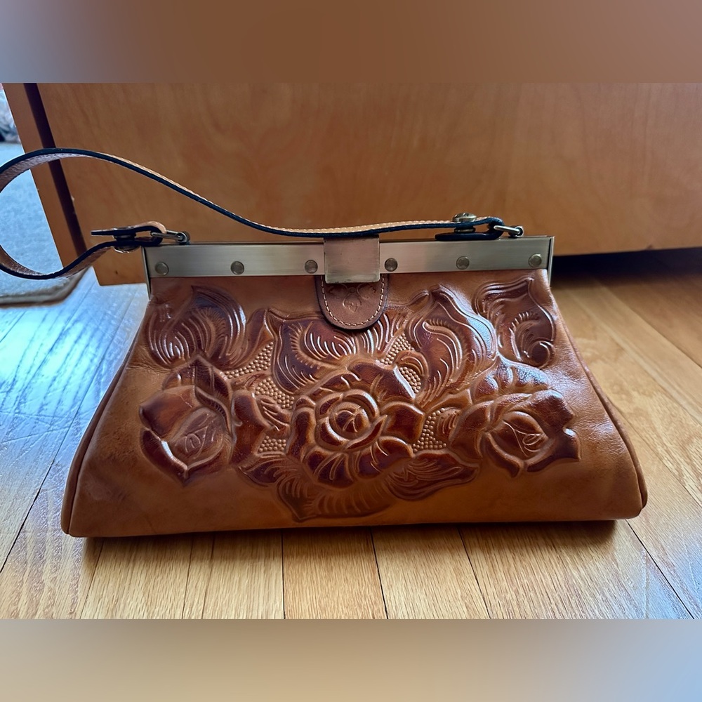 Patricia Nash Ferrara frame tooled leather shoulder bag
